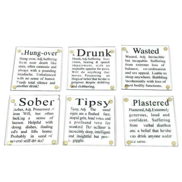 6 Funny Barware Drinking Definition Glass Coasters - Picture 1 of 7